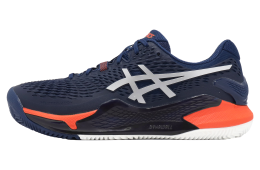 Shop Asics Gel Resolution 9 Tennis Shoes (Tuna Blue/Sun Peach)