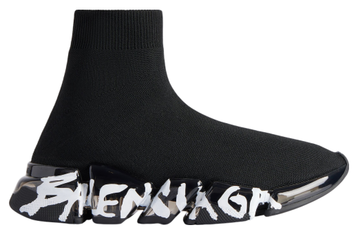 Balenciaga Speed 2.0 Full Clear Sole Graffiti Recycled Knit Black / White