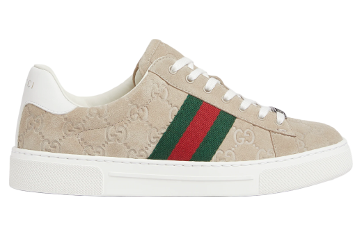 Gucci Ace With Web WMNS Oatmeal Gg Suede