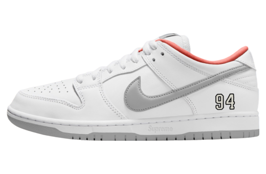 Supreme x Nike SB Dunk Low White / Metallic Silver-White