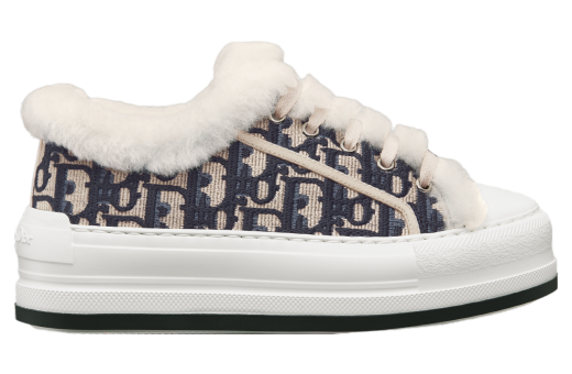 Walk n Dior Platform WMNS Deep Blue Oblique Embroidered Cotton / White Shearling